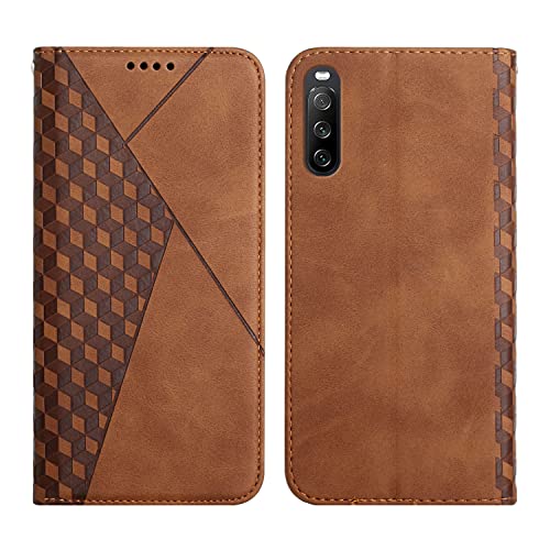 KOUYI Kompatible mit Xperia 10 III Hülle, Retro Premium PU Leder Weich TPU Klapphülle Kartenfächer Magnetic Standfunktion Flip Wallet Shockproof Handyhülle (Braun) von KOUYI
