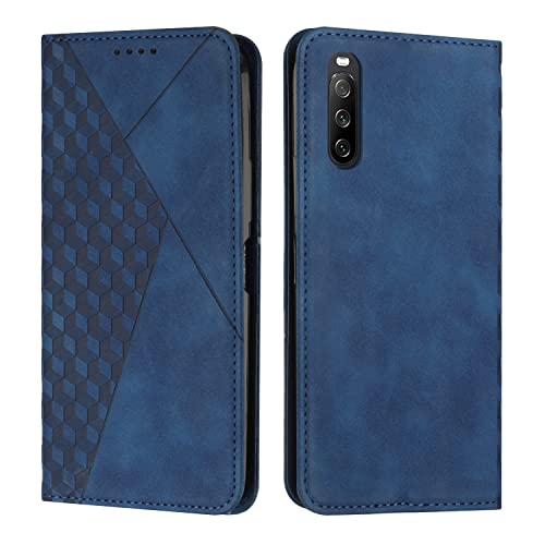 KOUYI Kompatible mit Xperia 10 IV Hülle, Retro Premium PU Leder Weich TPU Klapphülle Kartenfächer Magnetic Standfunktion Flip Wallet Shockproof Handyhülle (Blau) von KOUYI