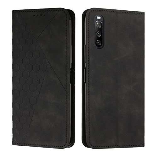 KOUYI Kompatible mit Xperia 10 IV Hülle, Retro Premium PU Leder Weich TPU Klapphülle Kartenfächer Magnetic Standfunktion Flip Wallet Shockproof Handyhülle (Schwarz) von KOUYI