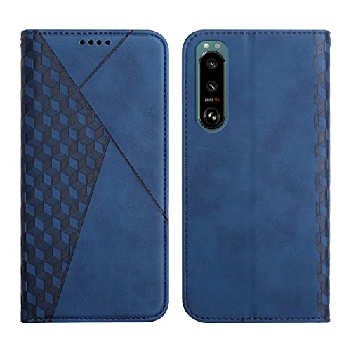 KOUYI Kompatible mit Xperia 5 III Hülle, Retro Premium PU Leder Weich TPU Klapphülle Kartenfächer Magnetic Standfunktion Flip Wallet Shockproof Handyhülle (Blau) von KOUYI