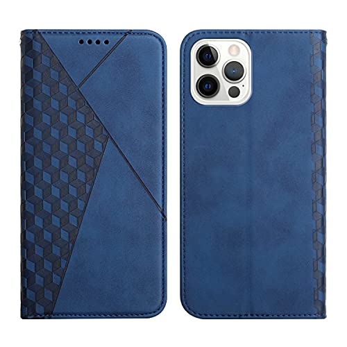 KOUYI Kompatible mit iPhone 12 Pro Max (6,7 Zoll) Hülle, Retro Premium PU Leder Weich TPU Klapphülle Kartenfächer Magnetic Standfunktion Flip Wallet Shockproof Handyhülle (Blau) von KOUYI