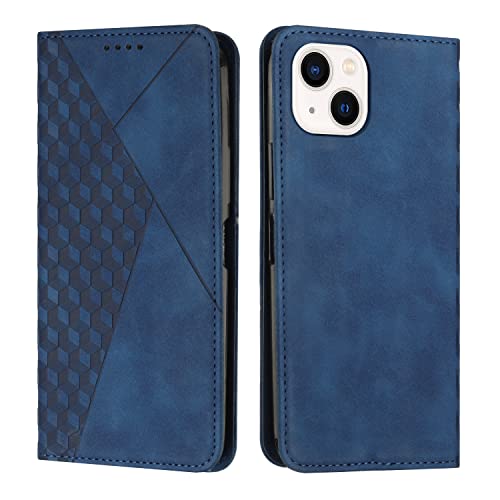 KOUYI Kompatible mit iPhone 15(6,1 Zoll) Hülle, Retro Premium PU Leder Weich TPU Klapphülle Kartenfächer Magnetic Standfunktion Flip Wallet Shockproof Handyhülle (Blau) von KOUYI