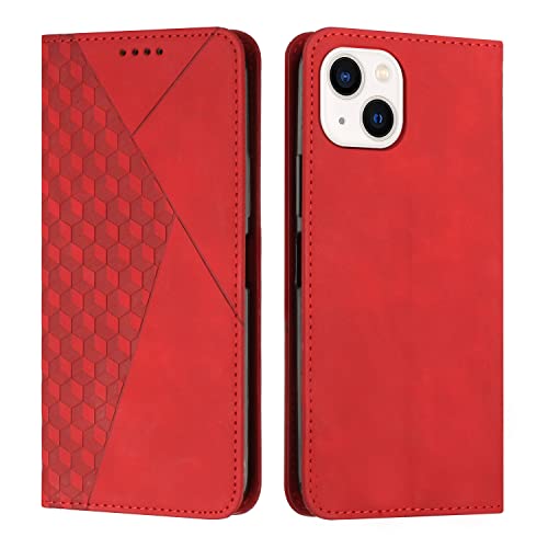 KOUYI Kompatible mit iPhone 15 Plus(6,7 Zoll) Hülle, Retro Premium PU Leder Weich TPU Klapphülle Kartenfächer Magnetic Standfunktion Flip Wallet Shockproof Handyhülle (Rot) von KOUYI