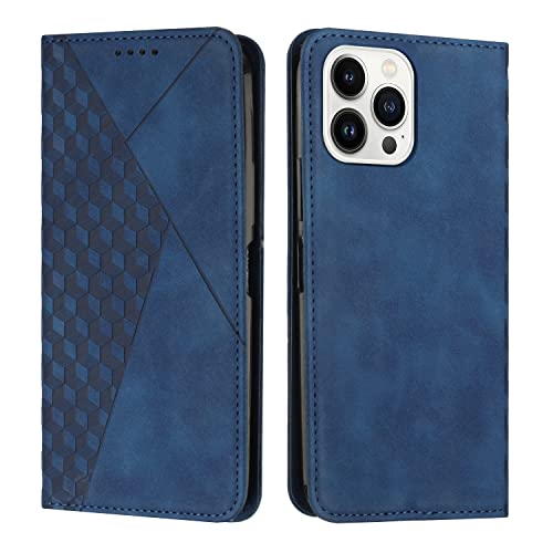 KOUYI Kompatible mit iPhone 15 Pro Max(6,7 Zoll) Hülle, Retro Premium PU Leder Weich TPU Klapphülle Kartenfächer Magnetic Standfunktion Flip Wallet Shockproof Handyhülle (Blau) von KOUYI