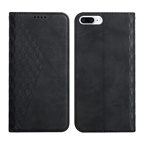 KOUYI Kompatible mit iPhone 8 Plus/iPhone 7 Plus (5,5 Zoll) Hülle, Retro Premium PU Leder Weich TPU Klapphülle Kartenfächer Magnetic Standfunktion Flip Wallet Shockproof Handyhülle (Schwarz) von KOUYI