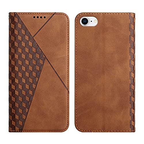 KOUYI Kompatible mit iPhone SE 2020 / iPhone 8 / iPhone 7 (4,7 Zoll) Hülle, Retro Premium PU Leder Weich TPU Klapphülle Kartenfächer Magnetic Standfunktion Flip Wallet Shockproof Handyhülle (Braun) von KOUYI