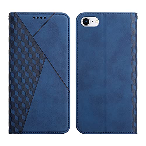 KOUYI Kompatible mit iPhone SE 2020 / iPhone 8 / iPhone 7 (4,7 Zoll) Hülle, Retro Premium PU Leder Weich TPU Klapphülle Kartenfächer Magnetic Standfunktion Flip Wallet Shockproof Handyhülle (Blau) von KOUYI
