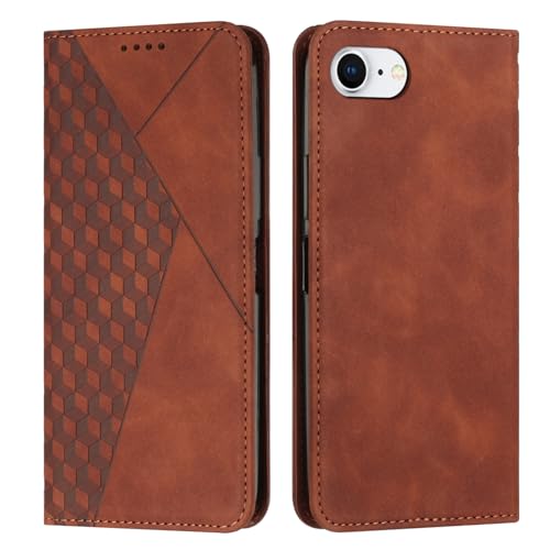 KOUYI Kompatible mit iPhone SE4 Hülle, PU Leder Weich TPU Klapphülle Kartenfächer Magnetic Standfunktion Flip Wallet Shockproof Handyhülle (Braun) von KOUYI