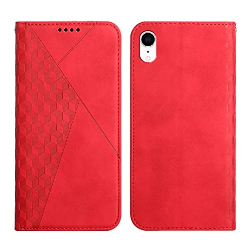 KOUYI Kompatible mit iPhone XR (6,1 Zoll) Hülle, Retro Premium PU Leder Weich TPU Klapphülle Kartenfächer Magnetic Standfunktion Flip Wallet Shockproof Handyhülle (Rot) von KOUYI
