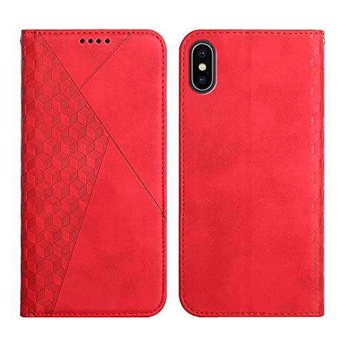 KOUYI Kompatible mit iPhone XS/iPhone X (5,8 Zoll) Hülle, Retro Premium PU Leder Weich TPU Klapphülle Kartenfächer Magnetic Standfunktion Flip Wallet Shockproof Handyhülle (Rot) von KOUYI