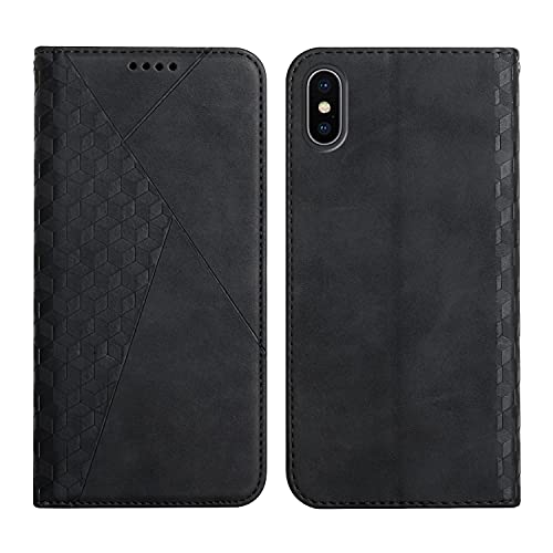 KOUYI Kompatible mit iPhone XS/iPhone X (5,8 Zoll) Hülle, Retro Premium PU Leder Weich TPU Klapphülle Kartenfächer Magnetic Standfunktion Flip Wallet Shockproof Handyhülle (Schwarz) von KOUYI