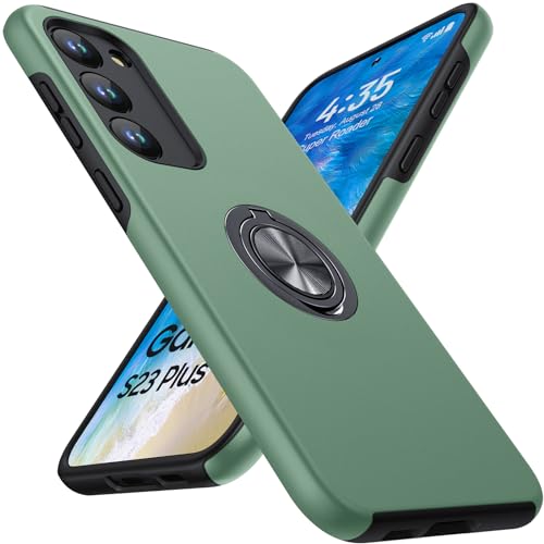 KOVASIA Case Kompatibel mit S23+ Plus Hülle, Handyhülle iPhone S23+ Plus Schutzhülle mit Stoßfest Kratzfest, Fingerabdruck Resistent+ 360°Ring Ständer (6,6 Zoll +Dunkelgrün) von KOVASIA
