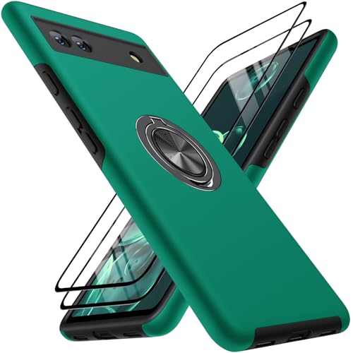 KOVASIA Handyhülle Kompatibel mit Google Pixel 6a Hülle, Pixel 6A 5G Case mit Stoßfest Kratzfest, Fingerabdruck Resistent mit um 360°Drehbarem Magnetringhalter Ständer-6.1''(TPU + PC, Grün) von KOVASIA