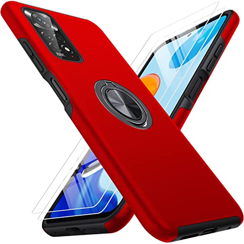 KOVASIA Handyhülle für Xiaomi Redmi Note 11/Note 11S Hülle 4G, Militärische Stoßfeste Handyhülle, TPU Flexibler Rahmen + Harte PC Rückseite, 360°Magnetischer Drehbarer Ständer (Rot) von KOVASIA