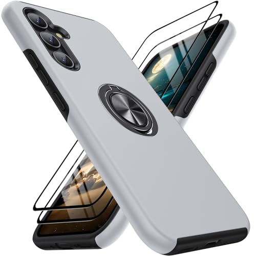KOVASIA Hülle für Samsung Galaxy A54 5G mit 2 Stück Schutzfolie,Case mit 360°Ring Ständer Handyhülle Schutzhülle Magnetische Autohalterung Stoßfest Cover für Samsung A54 5G-6.4''(TPU + PC,Silber) von KOVASIA