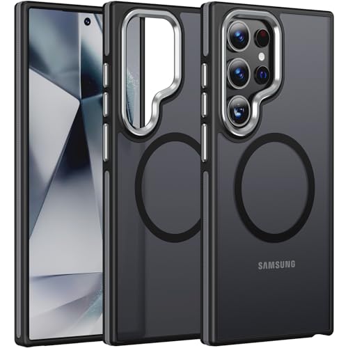 KOVASIA Magnetisch Hülle für Samsung Galaxy S24 Ultra 5G, kompatibelmit MagSafe [Militärnorm Schutz] Samsung S24 Ultra Handyhülle Matt Transparent Samtige Touch Dünn Case Schwarz von KOVASIA