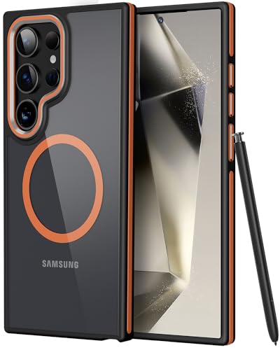 KOVASIA Magnetische für Samsung Galaxy S24 Ultra Hülle, kompatibel mit MagSafe, Handyhülle für Samsung S24 Ultra, Militärnorm Schutz, stoßfeste Schutzhülle, Samtige Touch Dünn Case Orange von KOVASIA