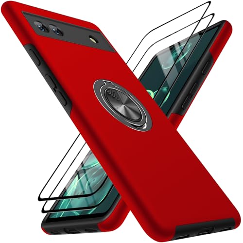 KOVASIA für Google Pixel 6A Hülle, Militärische Stoßfeste Handyhülle Pixel 6A 5G 6,1 Inch, TPU Flexibler Rahmen + Harte PC Rückseite, 360°Magnetischer Drehbarer Ständer (Rot) von KOVASIA