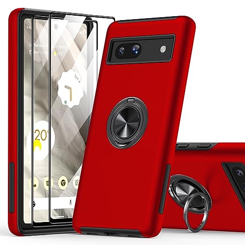 KOVASIA für Google Pixel 7A Hülle mit 2 Stück Schutzfolie, 3 in 1 für Pixel 7a Case, 9H HD Bildschirmschutz Eingebetteter Ständer Stoßfest Handyhülle für Google Pixel 7A 6.1 Zoll, Rot von KOVASIA