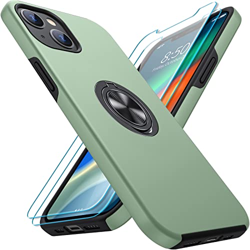 KOVASIA für iPhone 14 Hülle, mit 2 Displayschutzfolien + 1 Handyhalter, [Kratzfest] [Stoßfest], Fallschutz in Militärqualität, mit Unsichtbarem Drehbarem Ständer für iPhone 14 Hülle (Alpengrün) von KOVASIA