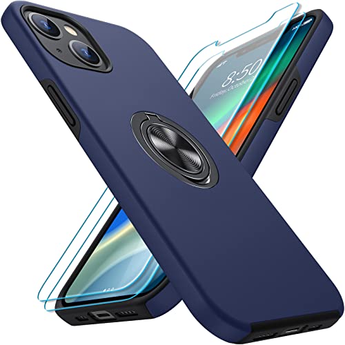 KOVASIA für iPhone 14 Hülle, mit 2 Displayschutzfolien + 1 Handyhalter, [Kratzfest] [Stoßfest], Fallschutz in Militärqualität, mit Unsichtbarem Drehbarem Ständer für iPhone 14 Hülle (Blau) von KOVASIA