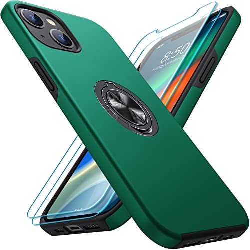 KOVASIA für iPhone 14 Hülle, mit 2 Displayschutzfolien + 1 Handyhalter, [Kratzfest] [Stoßfest], Fallschutz in Militärqualität, mit Unsichtbarem Drehbarem Ständer für iPhone 14 Hülle (Grün) von KOVASIA