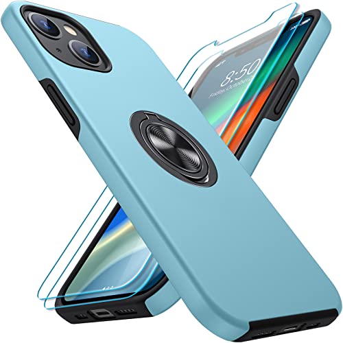 KOVASIA für iPhone 14 Hülle, mit 2 Displayschutzfolien + 1 Handyhalter, [Kratzfest] [Stoßfest], Fallschutz in Militärqualität, mit Unsichtbarem Drehbarem Ständer für iPhone 14 Hülle (Himmelblau) von KOVASIA