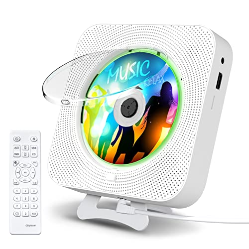 KOVCDVI CD Player mit Hintergrundlichtern Bluetooth Lautsprecher CD-Player für Wandmontage mit FM-Radio USB-Wiedergabe TF-Kartenwiedergabe AUX-Wiedergabe LCD-Bildschirm Fernbedienung Staubschutzhülle von KOVCDVI