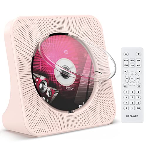 KOVCDVI CD Player mit Lautsprecher CD Player Bluetooth 5.0 CD-Player Desktop mit Fernbedienung Staubschutzhülle Bildschirm FM-Radio Timer USB-Wiedergabe AUX-Wiedergabe Kopfhöreranschluss Rosa von KOVCDVI