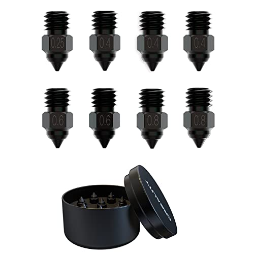 Creality 8PCS High-end Hardened Steel Nozzle Kit, 0.25, 0.4, 0.6, 0.8mm High Hardness and Wear Resistance Nozzles for Ender-3/3 Pro/V2/Neo/Max/S1, Ender 5/Pro/Plus, CR-6 SE 3D Printers von KOYOFEI