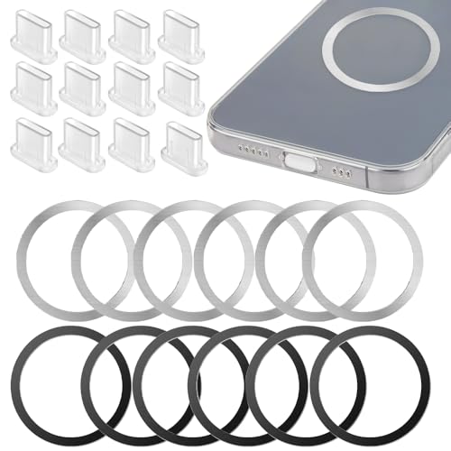 KOZOY Metallringe mit Aufkleber für Magnetisches drahtloses Ladegerät, 24 Stück Edelstahl Ultradünne Metallplatte mit USB C Staubschutzkappen kompatibel mit Magsafe Ring, kabelloses Ladegerät KOZOY Metallringe mit Aufkleber für Magnetisches drahtloses Ladegerät, 24 Stück Edelstahl Ultradünne Metallplatte mit USB C Staubschutzkappen kompatibel mit Magsafe Ring, kabelloses Ladegerät von KOZOY
