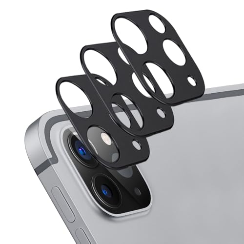 Kamera Schutzfolie für iPad Pro 12,9/11 Zoll M4 (2024), 3 Stück 9H gehärteter Schutz Kratzresistent, Aluminiumlegierung 3D Vollabdeckung Kameralinsen Schutzfolie (Schwarz) von KOZOY