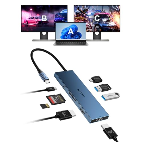 USB C Docking Station 2 Monitore, KOZYC 8-in-1 USB C Hub 2 HDMI, USB-C 3.0, 2xUSB-A 3.0, SD/TF, 100W PD, Unterstützung Docking Station 2 HDMI Kompatibel mit HP, Dell von KOZYC