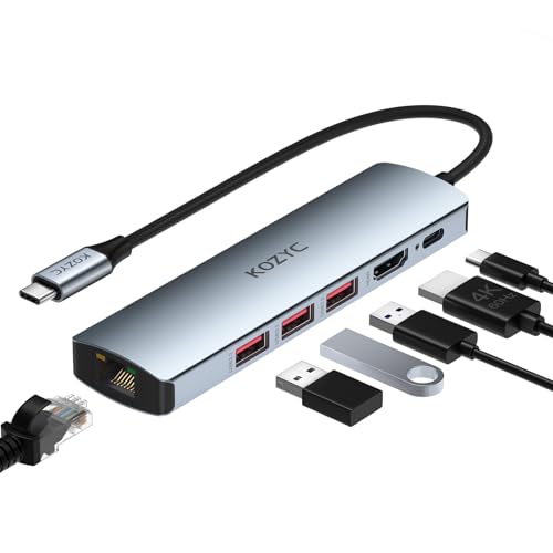 USB C Hub 10Gbps, KOZYC 6 IN 1 Docking Station USB-C to HDMI 4K 60Hz, 1Gbps RJ45 Ethernet, 3 USB 3.2 Data Ports, 100W PD Compatible Avec MacBook Air/Pro, XPS13/15, Dell von KOZYC
