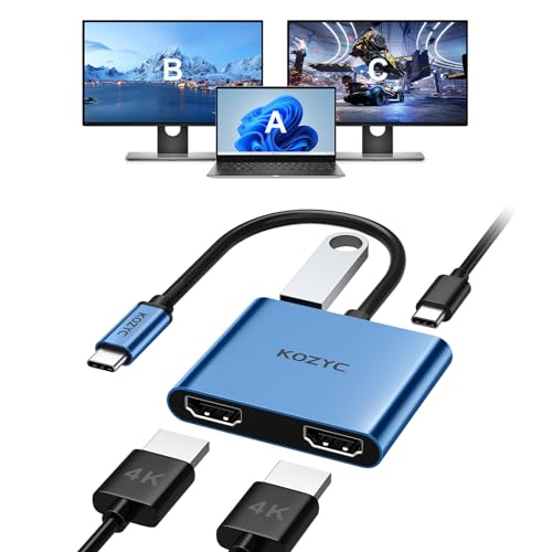 USB C to Dual HDMI Adapter 4K@30Hz, KOZYC USB C Hub Multiport Adapter mit 2xHDMI, USB 3.0, 100W PD, Unterstützt USB C to HDMI Splitter Extended Display (MST Only Support Windows), Blue von KOZYC
