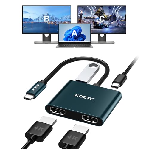 USB C to Dual HDMI Adapter 4K@30Hz, KOZYC USB C Hub Multiport Adapter mit 2xHDMI, USB 3.0, 100W PD, Unterstützt USB C to HDMI Splitter Extended Display (MST Only Support Windows), Green von KOZYC