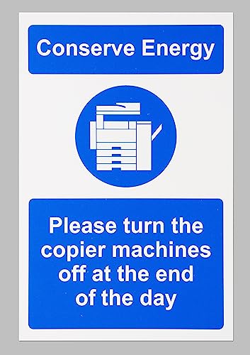 Eco-Schild "Conserve energy please turn off copier machines" – selbstklebender Aufkleber (300 x 200 mm) von KPCM Display ltd