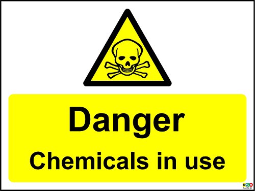 Gefahr Chemikalien in Gebrauch Schild – Selbstklebendes Vinyl 300 mm x 200 mm x 200 mm von KPCM Display ltd