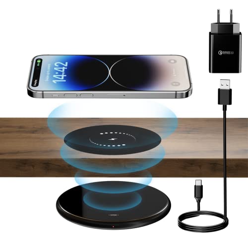 KPON Wireless Charger Unter Tisch, 30mm Invisible Wireless Charger, Qi Induktive Ladestation für iPhone 11/14/12 Pro Max/X/8, Samsung S23/S22+ von KPON