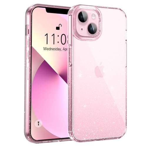 KPPIT Glitzer Hülle für iPhone 13 Hülle und iPhone 14 Hülle,Slim Soft Silikon TPU Glitter Stoßfest Handyhülle iPhone 13/14, Niedliche Glitzernde Schutzhülle für Frauen und Mädchen (Clear Glitzer) von KPPIT