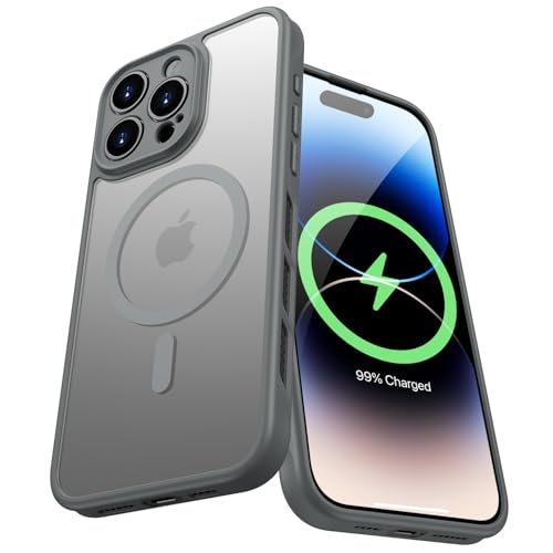 KPPIT HandyHülle iPhone 14 Pro Hülle Kompatibel mit MagSafe,Matt Transluzente Magnetisch Hülle iPhone 14 Pro,[Vollständiger Kameraschutz] Wärmeableitung Stoßfest Kratzfest iPhone 14 Case, Grau von KPPIT