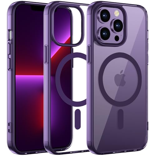 KPPIT Magnetisch Hülle für iPhone 13 Pro Hülle [Kompatibel mit MagSafe],Stoßfest Kabellosem Laden Handyhülle iPhone 13 Pro, Schutzhülle Transparent Rückseite iPhone 13 Pro case,Dunkelviolett von KPPIT