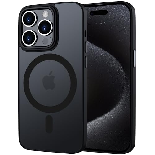 KPPIT Magnetisch Hülle für iPhone 15 Pro Max Handyhülle, iPhone 15 Pro Max Hülle Magsafe mit Anti-Fingerabdruck-Schutzhülle, Mattiert Durchscheinende Handyhülle für iPhone 15 Pro Max 6,7"- Schwarz von KPPIT