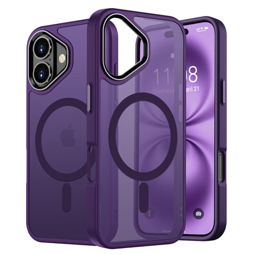 KPPIT Magnetisch für iPhone 16 Hülle für MagSafe,[TOP Magnetische Adsorption] Schutzhülle durchscheinend Matt,[Militärschutz] Anti-Kratzen Handyhülle für iPhone 16 Case, Dunkelviolett von KPPIT