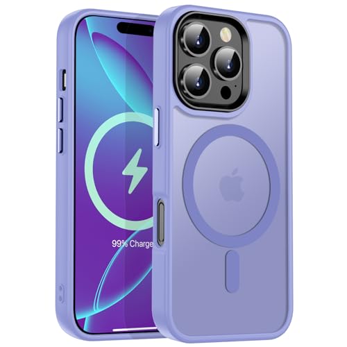 KPPIT Magnetisch für iPhone 16 Pro Max Hülle für MagSafe,[TOP Magnetische Adsorption] Schutzhülle durchscheinend Matt,[Militärschutz] Anti-Kratzen Handyhülle für iPhone 16 Pro Max Case, Helles Lila von KPPIT