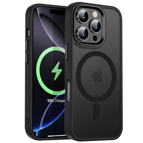 KPPIT Magnetisch für iPhone 16 Pro Max Hülle für MagSafe,[TOP Magnetische Adsorption] Schutzhülle durchscheinend Matt,[Militärschutz] Anti-Kratzen Handyhülle für iPhone 16 Pro Max Case, Schwarz von KPPIT