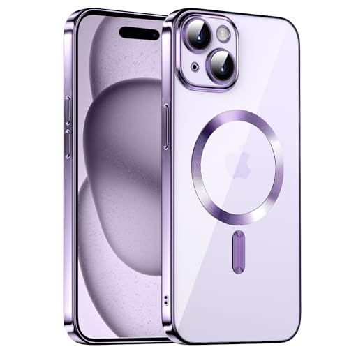 KPPIT iPhone 15 Hülle für MagSafe, Clear Magnetic für iPhone 15 Handyhülle mit Integrierter Kameraschutz Schutzhülle Hülle, Kratzresistente Stoßfest Magnetische für iPhone 15 6,1"- Dunkelviolett von KPPIT