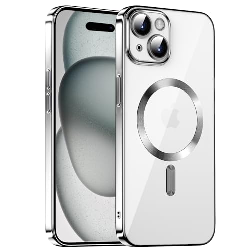 KPPIT iPhone 15 Hülle für MagSafe, Clear Magnetic für iPhone 15 Handyhülle mit Integrierter Kameraschutz Schutzhülle Hülle, Kratzresistente Stoßfest Magnetische für iPhone 15 6,1"- Silber von KPPIT