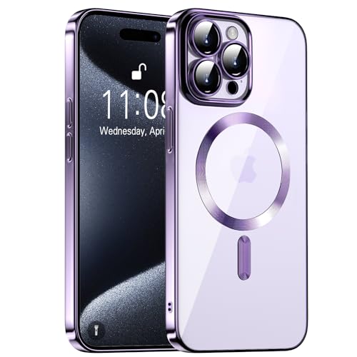 KPPIT iPhone 15 Pro Hülle für MagSafe, Clear Magnetic für iPhone 15 Pro Handyhülle mit Integrierter Kameraschutz Schutzhülle Hülle, Kratzresistente Stoßfest Magnetische für iPhone 15 Pro 6,1"- Violett von KPPIT