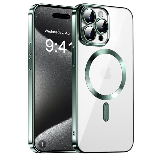 KPPIT iPhone 15 Pro Max Hülle für MagSafe, Slim Clear Magnetic Case für 6,7 Zoll iPhone 15 Pro Max, kratzfest und stoßfest mit Kameraschutz - Dunkelgrün von KPPIT